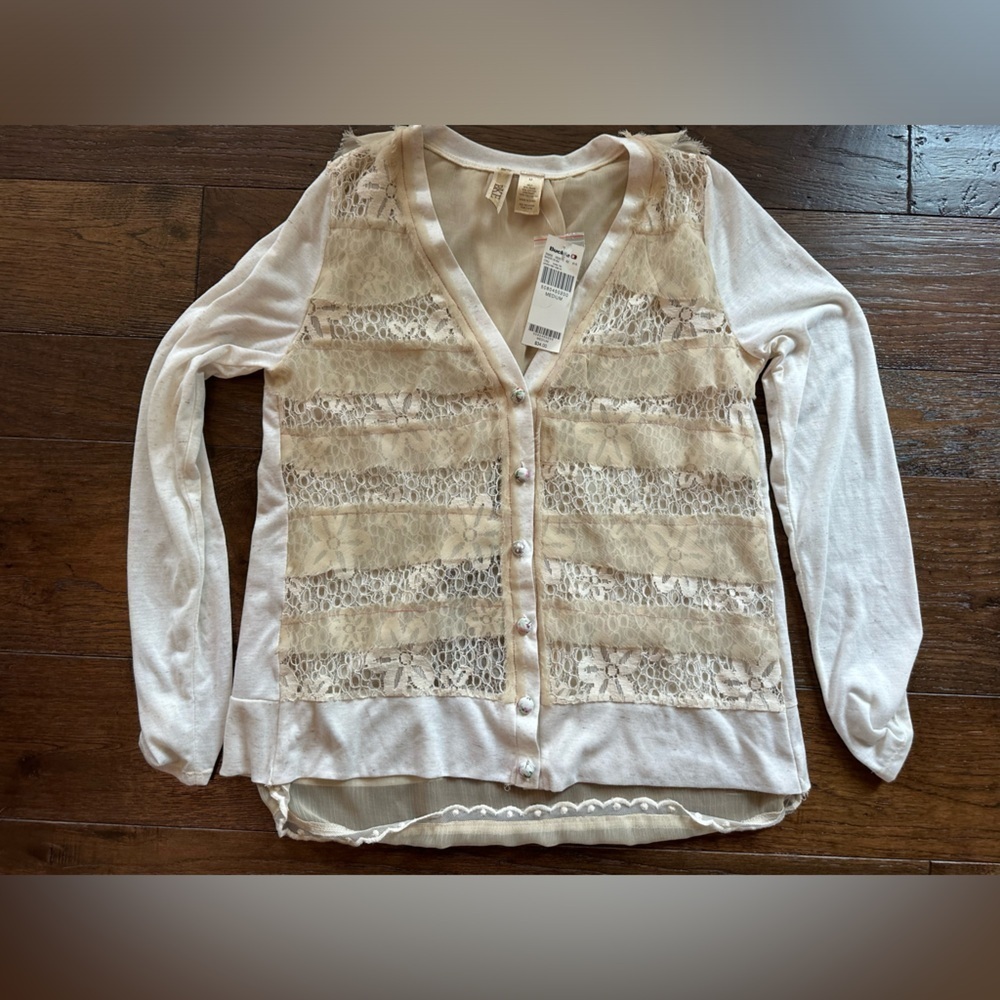 BKE Women’s Elegant Cream Lace Shirt- size Medium